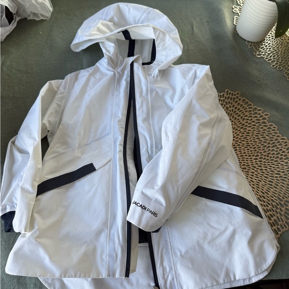 Jacadi White Hooded Jacket with Black Accents rain jacket with warm vest.